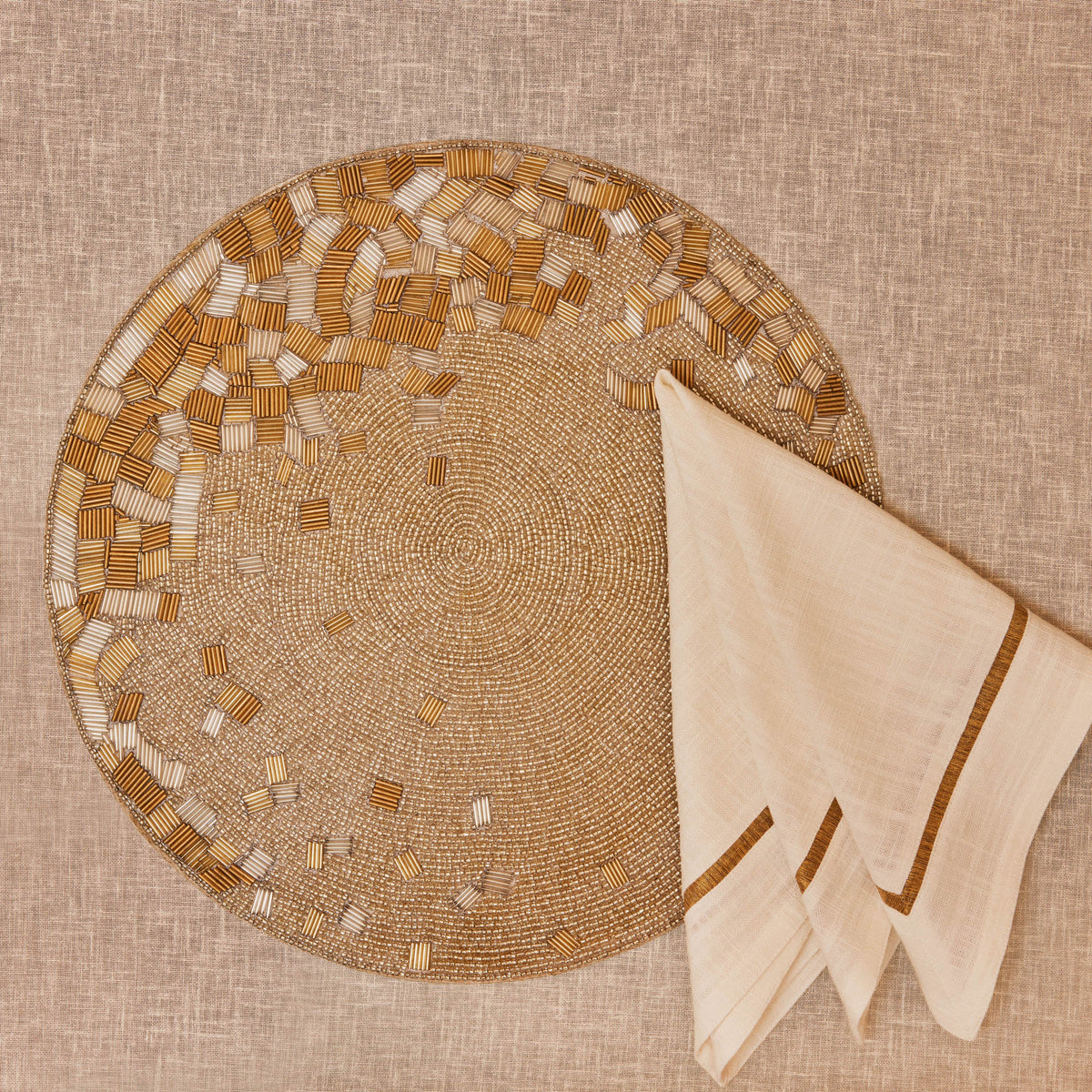 Regal Feast Silver Gold Beaded Table Mats Set of 4